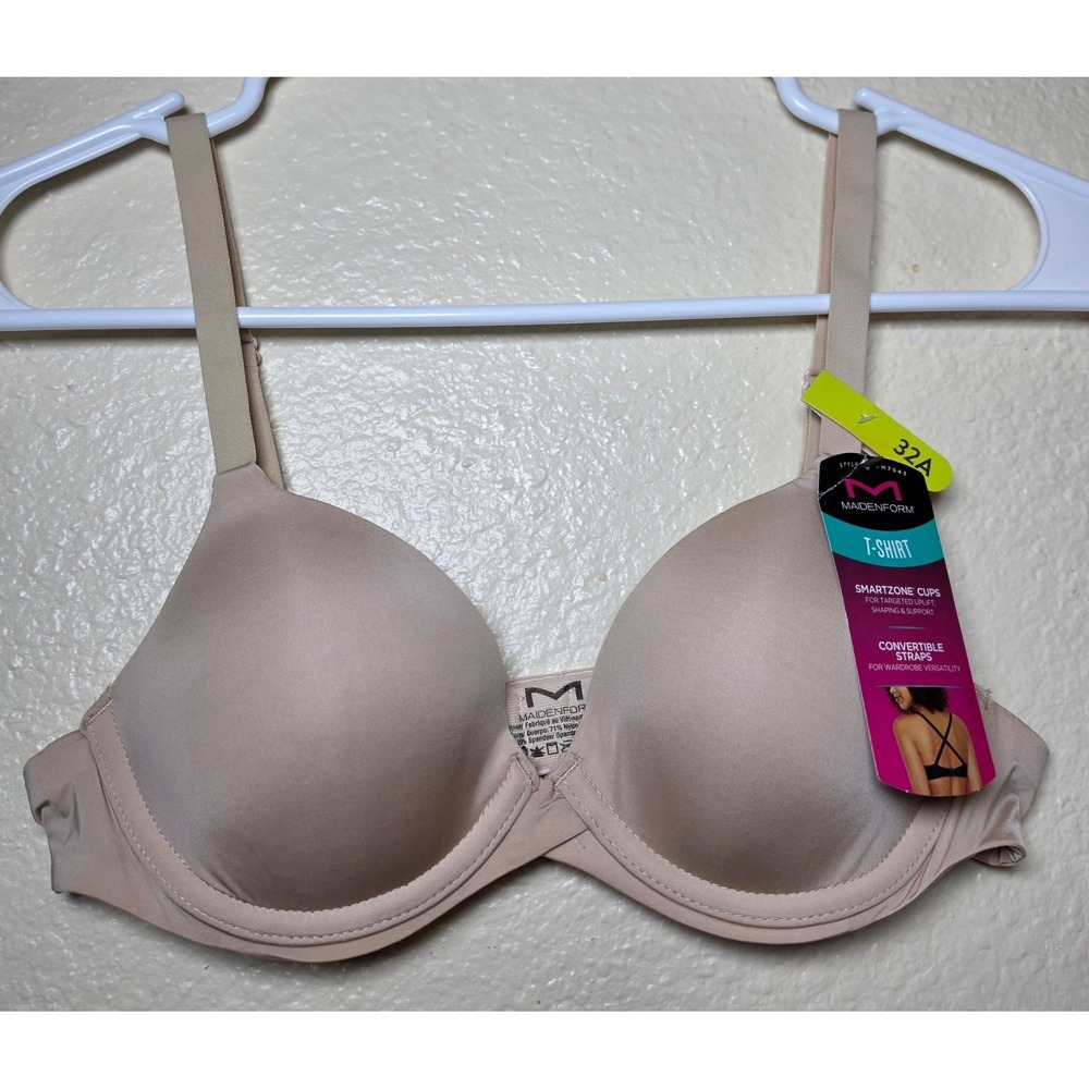 Maidenform Womens T-Shirt Bra SmartZone Cups Convertible Straps Beige DM7543 32A